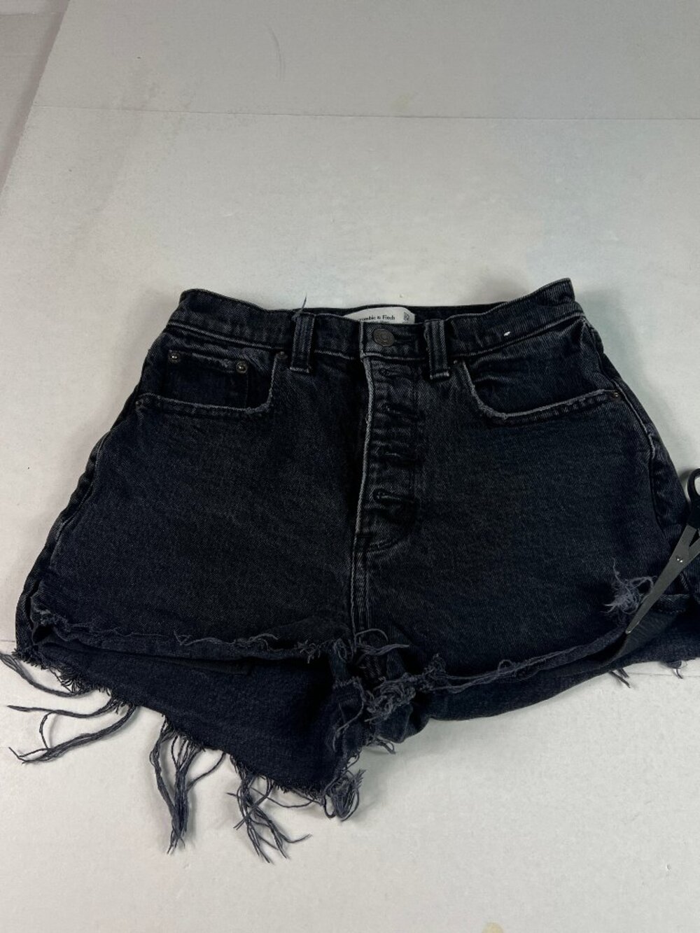 Abercrombie Fitch Shorts Women 24* High Rise Mom Black Cut Off Denim Jort Tag 24